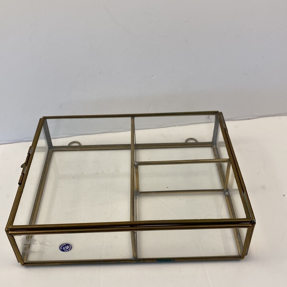 GLASS brass display case jewelry case box locking hinge mini miniature small